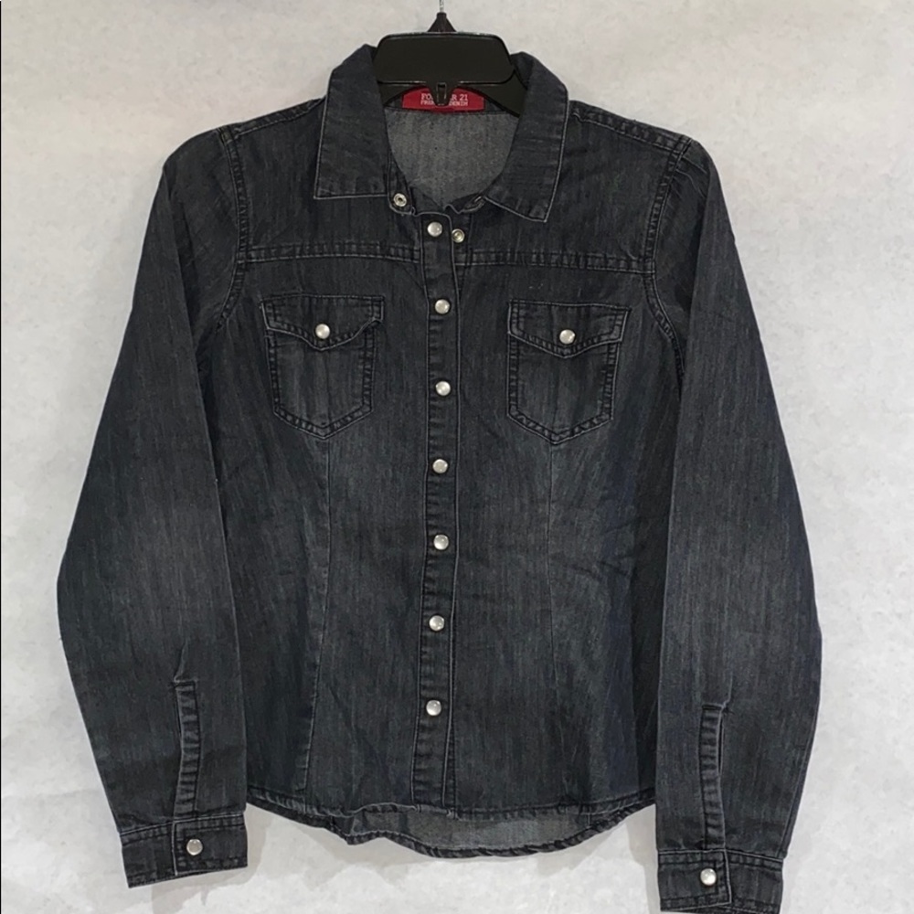 Forever21 Black Denim Ling Sleeve Button Down